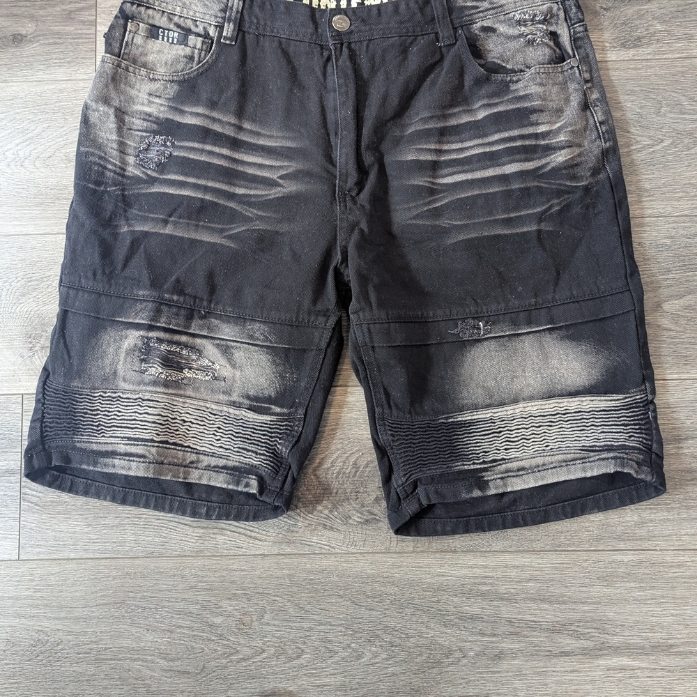 Men's Black Distressed Jean Shorts MMA Streetwear
